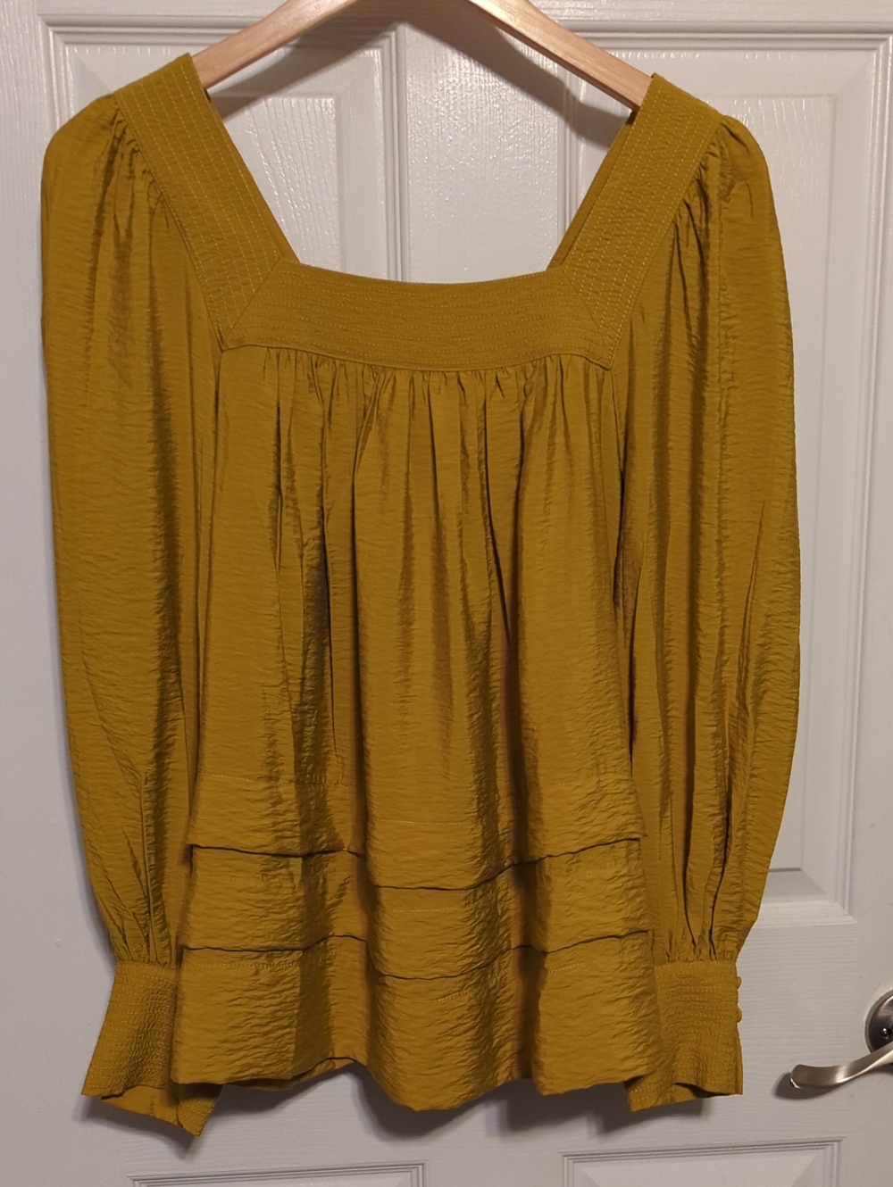 Anthropologie Maeve Mustard Square-Neck Long Sleeve Top NWOT